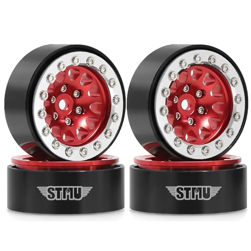 1.3" Aluminium Beadlock Wheels, RC Crawler Upgrade Parts for TRX4M SCX24 1/24 1/18 Scale RC Crawler Cars (red) - color: Red