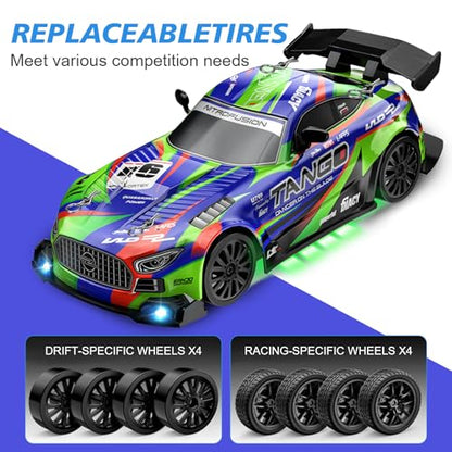RC Car for Kids, 1:24 4WD High Speed Remote Control Drift Car | 2.4GHz RC drift car with LED lights, 2 Batteries & Drift Tires, dual-mode tires, Birthday gift for boys aged 4-12, Green - color: 1-green