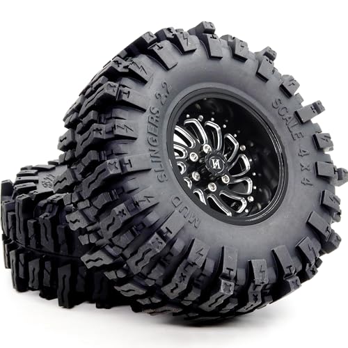 4pcs 2.2 Mud Slingers Tires 124mm Tall & Adjustable Offset 2.2 Wheels 40mm Wide Rims for RC Mud Crawler TRX4 Everest 10 SCX10 Capra Upgrades,HS701581 - color: Black