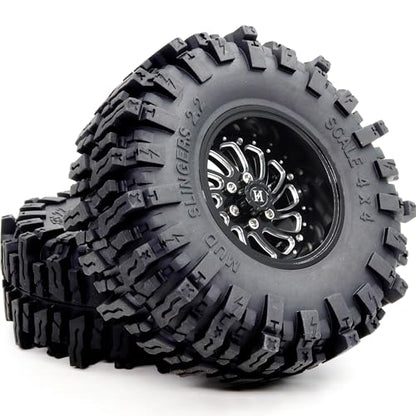 4pcs 2.2 Mud Slingers Tires 124mm Tall & Adjustable Offset 2.2 Wheels 40mm Wide Rims for RC Mud Crawler TRX4 Everest 10 SCX10 Capra Upgrades,HS701581 - color: Black