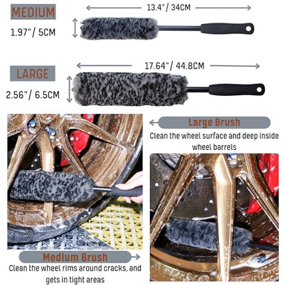 Refined Long Handle Car Wheel Brush Arsenal, Soft Wheel and Rim Brush,Tire Brush, Bendable & Durable Car Wheel Rim Cleaner Brush Set for Cleaning Wheel and Tire, Large, Grey & Black - size: 4 Packs