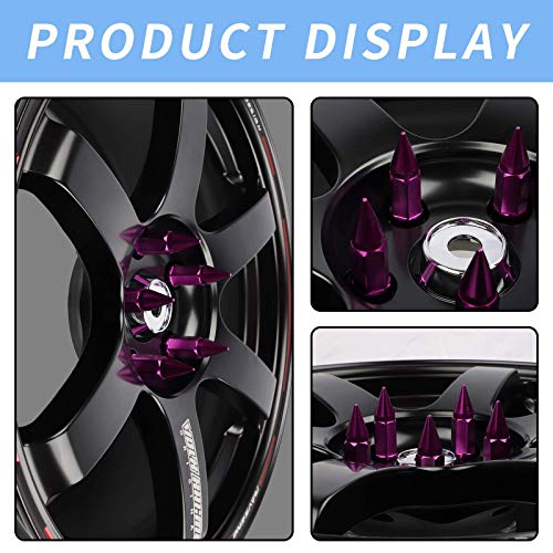20Pcs Anti Theft Spiked Extended Tuner Wheel/Rims Lug Nuts M12X1.5+Socket (Purple) - color: Purple