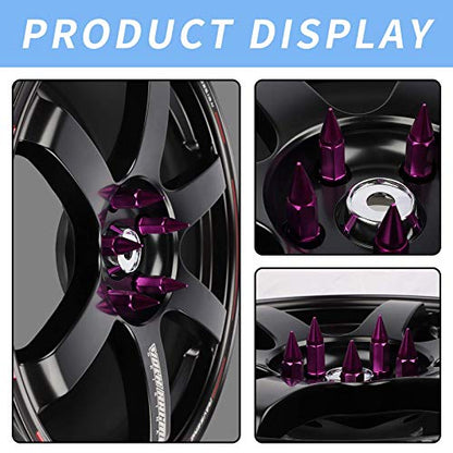 20Pcs Anti Theft Spiked Extended Tuner Wheel/Rims Lug Nuts M12X1.5+Socket (Purple) - color: Purple