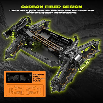 CROBOLL Mini 1:10 Carbon Fiber RC Truck Roller, Hobby Grade RC Car Chassis | Central Differential Transmission Structure, All Terrain RC Monster Truck Supporting, Chrome Steel Helical Gear