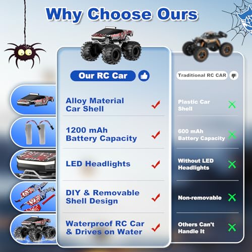 Amphibious Remote Control Car, 1:18 Waterproof Monster Truck Toys RC Cars | 2.4GHz RC Trucks 4WD All Terrain Off-Road Pickup, Kids Christmas Birthday Presents for Boy Girl Toys Age 6 7 8 9 10 11 12 - color: Black