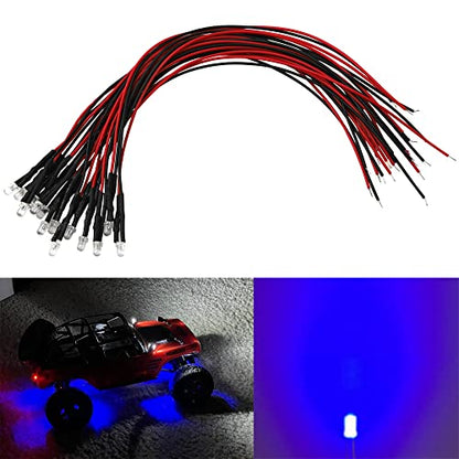 15PCS HIRCQOO RC Car 3MM & 5MM Pre Wired Led Light Emitting Diodes 12V Mini Single Led Bulbs Compatible with Traxxas TRX-4 TRX-6 Axial SCX10 90046 1/10 RC Crawler Car Truck DIY Parts (3mm,Blue) - size: 3mm,Blue