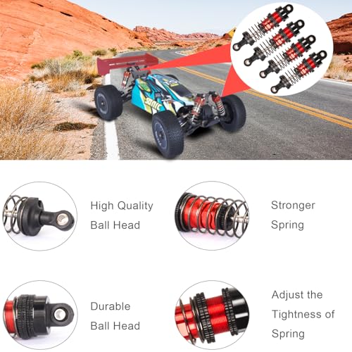 Oiled 4Pcs 66mm Aluminum Oil Shock Set for 1/12 1/14 1/16 RC Cars - Front/Rear Upgrade Compatible with WLtoys 144001, 124019, MJX 16208, HBX - color: Bz-black-red-75mm
