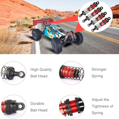 Oiled Shocks Upgraded 66mm/72mm Aluminum Oil Shock Absorber Set for 1/12 1/14 1/16 RC Cars - Compatible with WLtoys 144001, 124019, MJX 16208, HBX & More - color: Bz-black-red