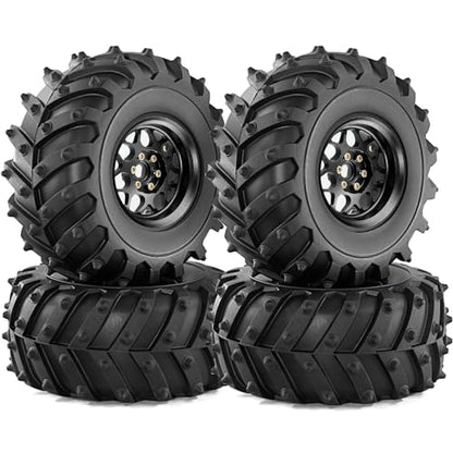 REDSPIDER • Metal 2.2 Beadlock Wheels and Tires 2.2'' Crawler Monster Spike Tire(4pcs) for 1/10 RC Crawler Car TRX4 TRX6 Axial SCX10 90046 SCX10 III AXI03007 Tamiya CC01 D90 D110 (Black) - color: Black