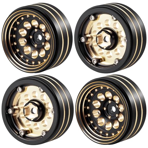 Brass 1.3" RC Beadlock Wheel Rims for 1/18 TRX4M 1/24 AXIAL SCX24 | 4pcs/228g Heavy Weight RC Crawler Car Upgrade Parts - color: Black