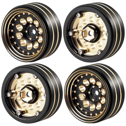 Brass 1.3" RC Beadlock Wheel Rims for 1/18 TRX4M 1/24 AXIAL SCX24 | 4pcs/228g Heavy Weight RC Crawler Car Upgrade Parts - color: Black