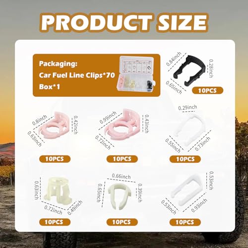70PCS Car Fuel Line Clips OEM 93740718/7L3Z9S317A,7 Types of Clips for 5/16 & 3/8 Fuel Line Compatible with Ford GM Chrysler,Essential Car Fuels Hose Lines Retainer Clip with Box