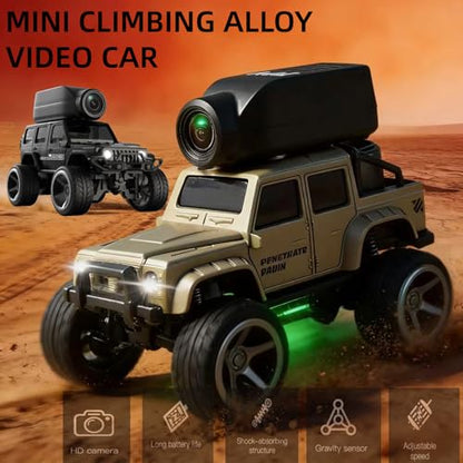 1:64 Scale 4WD Alloy Mini RC Crawler Car with FPV Camera, 2.4GHz RTR Off-Road Mini Desktop RC Drift Car with LED Lights, Adjustable Speed Dual Mode, Model Vehicle Toy Gift for Adults Kids - color: Yellow