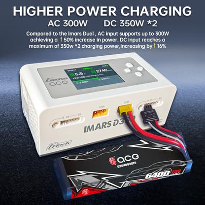Lipo Battery Charger, Gens Ace Charger IMARS D300 G-Tech Series Smart Dual Lipo Balance Charger 16A AC 300W DC 700W (350W*2) RC Battery Charger for 1s~6s Lipo Batteries Life NiCd MH LiHV (White) - color: White