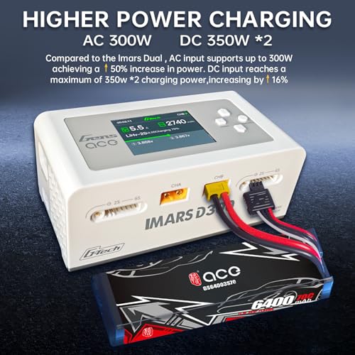 Lipo Battery Charger, Gens Ace Charger IMARS D300 G-Tech Series Smart Dual Lipo Balance Charger 16A AC 300W DC 700W (350W*2) RC Battery Charger for 1s~6s Lipo Batteries Life NiCd MH LiHV (White) - color: White