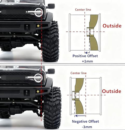 HOBBYSOUL 70mm Tall 1.0 Beadlock Wheels and Tires Set, Adjustable Offset Brass 1.0'' Wheels Rims White Black and Soft Sticky 1'' Tires for RC Crawler TRX4M SCX24 Upgrades - color: White & Black