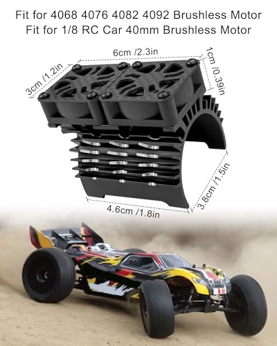 RC Motor Cooling Fan Fit for 1/8 RC 40mm Brushless Motor 4068 4076 4082 4092, 27000RPM RC Car Fan Double Motor Heatsink with Metal Cover 8.4V 1.5A
