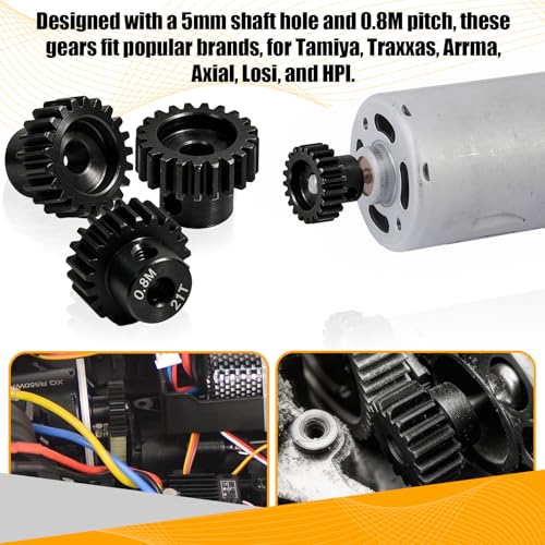 3-Pack Steel Metal 0.8M 5mm Pinion Motor Gear Sets 21T Compatible with HPI Kyosho Losi Axial Tamiya 1/8 1/10 RC Car Monster Truck Buggy, 0.8 Module Gear for Traxxsa Arrma - style: 3Pcs 21T