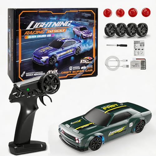 1:43 Scale Mini RC Drift Car, 2.4GHz 4WD Desktop RC Drift Car, 15KM/h Handheld Racing Mini Vehicle with LED Lights, Speed Switching Racing Sport Toy for Adults Teens (Dark Green) - size: Dark Green