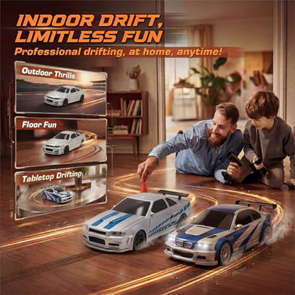 [2026 Upgrade 1/43 Mini RC Drift Car with Gyroscope, 4WD RTR | Gyro Mini Drift RC Car, 1/43 RC Drift Car Toys for Kids Ages 8-14, Birthday Gifts for Boys Girls, 2 Tire Sets, 8 Cones - color: Silver Blue