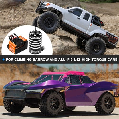 GOUPRC BL3665 3800KV Brushless Motor Shaft 3.175mm Diameter with Upgrade Gen-2 60A Brushless ESC Electric Speed Controller Combo Set for 1/10 1/12 RC Car Truck - color: Orange 60a & 3800kv