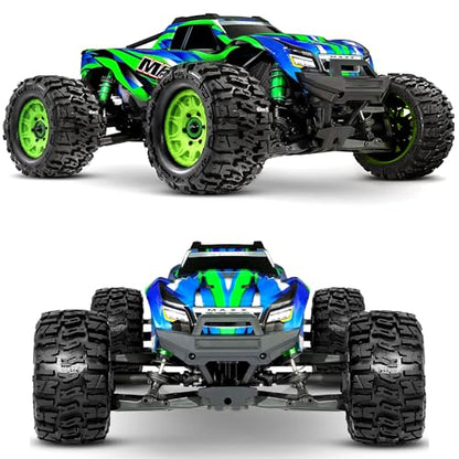STMU 12mm/14mm Hex RC Wheels & Tires Set for 1/10 RC Trucks - Compatible with Traxxas Rustler, Stampede, Hoss 2WD/4X4 VXL, Arrma, Redcat, RIAARIO, AMORIL Green, 4PCS - color: Green