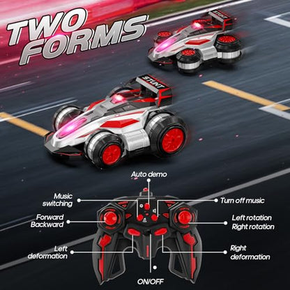Remote Control Stunt Car, High Speed Drift Deformation RC Car with LED Lights, 2.4GHz Controller, Red Toy Vehicle for Kids Ages 4-16 - color: Red