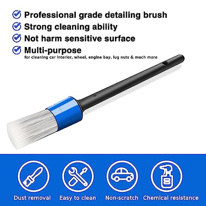 HMPLL 10pcs Car Detailing Kit, Premium Detailing Brush Set | Includes 5 Soft Car Detailing Brushes, 3 Wire Brush, 2 Air Vent Brush for Cleaning Car Interior and Exterior Detailing, Blue - color: Blue and White