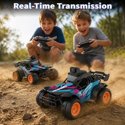 RC Car with Camera, 2.4GHz Remote Control Truck with 2.8”LCD Screen & 60° Adjustable Camera, Live Video, APP/Radio Dual Control, 2 Speeds, Rechargeable Off-Road RC Cars, Gift for Adults and Kids - color: Pink and Blue