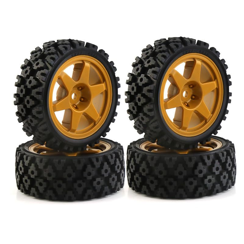 Levigo RC Buggy Rubber Mud Rally Tires Wheel Compatible With Tamiya 1/10 TT01/TT02/XV-01 /HPI RS4 RC Upgrade Spoke Black Tyres