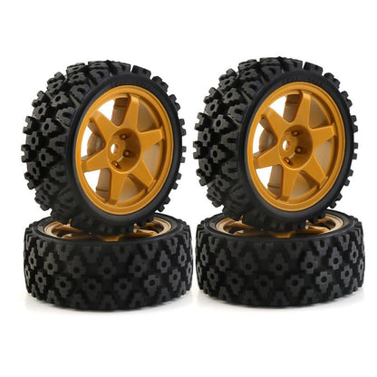 Levigo RC Buggy Rubber Mud Rally Tires Wheel Compatible With Tamiya 1/10 TT01/TT02/XV-01 /HPI RS4 RC Upgrade Spoke Black Tyres
