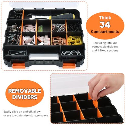 Small Parts Organizer Storage Case Tools Box 34-Compartments | Double Side Organizer Box with Removable Dividers for Small Hardware, Screws, Bolts, Nuts, Nails, Beads, Jewelry (1)