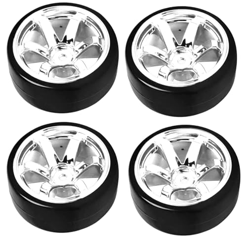 4PCS 1/10 RC Drift Car Tires Smooth Hard Tyre Plastic Wheel Rims Set Replacement for HSP Tamiya HPI Kyosho On-Road Drifting Car (6Spoke Silver) - color: 6spoke-silver