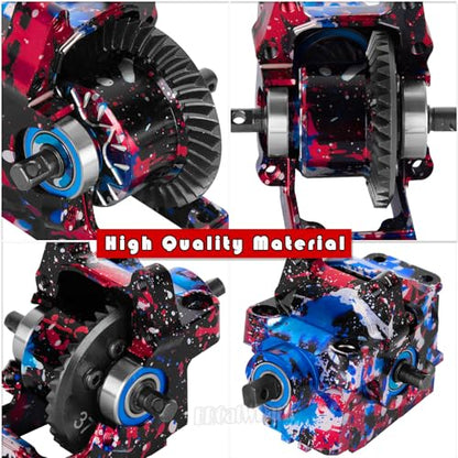 Aluminium Transmission Gearbox Upgrades Part for 1/10 Slash/Rustler/Stampede/Jato VXL 4X4 4WD,XO-1,RC Front Rear Gearbox & 37T Differential Gear,#6880#6881,Colorful(Navy Blue Red Tone) - color: Colorful(navy Blue Red Tone) - (Upgrades)