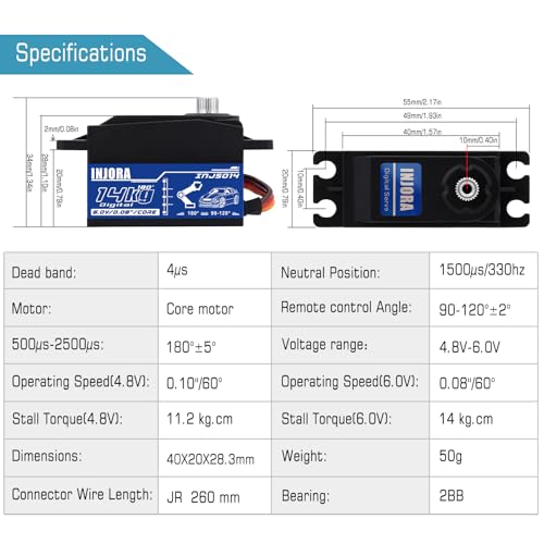 INJORA 14 kg Low Profile High Torque Digital Servo for 1/10 RC Crawler
