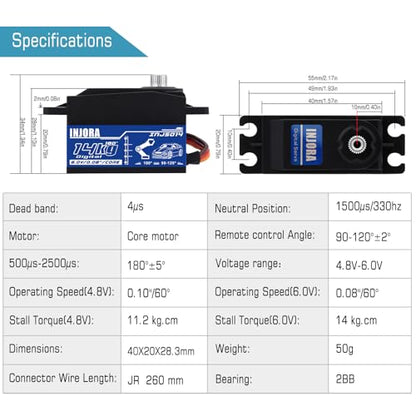 INJORA 14 kg Low Profile High Torque Digital Servo for 1/10 RC Crawler