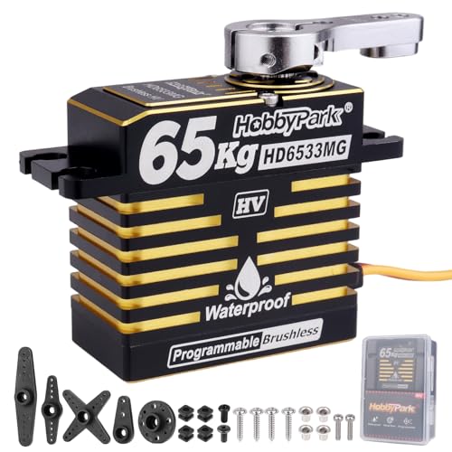 HobbyPark Waterproof 897oz-in 65KG High Torque Servo Brushless Motor 8.4V HV Servo Metal Gear RC Servo Programmable 2BB for 1/8 1/10 1/12 RC Crawler RC Truck RC Car Buggy Robotic Control Angle 180°