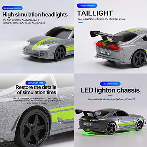 1:76 Turbo Racing Scale RC Sport Car, Table Racing Remote Control Mini Model Car Full Proportional RTR Kit Toys (C73grey) - color: C73grey