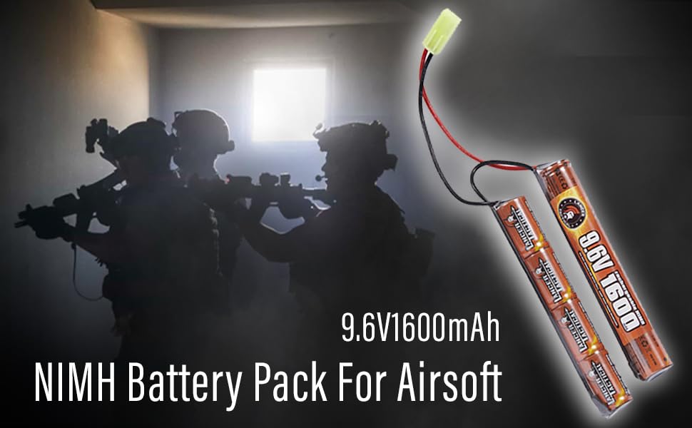 Lancer Tactical Nimh Airsoft Battery Compatible with Lancer AEG Airsoft,Pack of 2 (9.6V,1600 mAh Nunchuck)