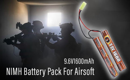 Lancer Tactical Nimh Airsoft Battery Compatible with Lancer AEG Airsoft,Pack of 2 (9.6V,1600 mAh Nunchuck)