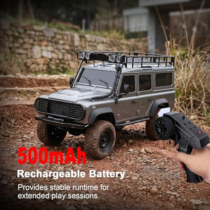 1/18 Scales Remote Control Truck, MN-111 Remote Control Crawler with LED Lights, 2.4GHz Four Wheel Drive Rechargeable Climbing RC Truck for Teens Adults (Silver Grey) - color: Silver Grey