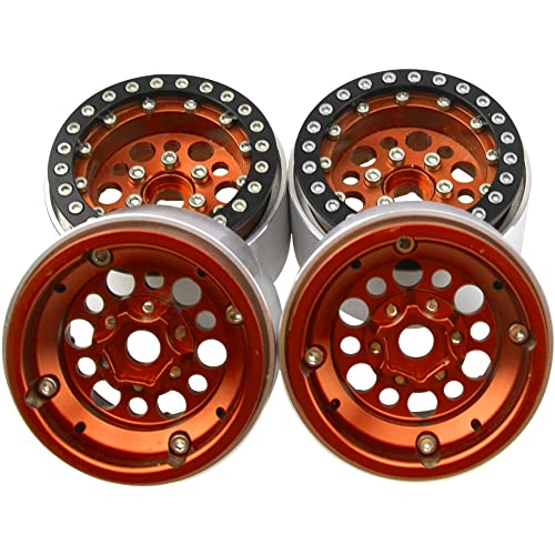 4Pack ShareGoo Aluminum Alloy 1.9" Beadlock Wheel Rims Hubs Compatible with Traxxas TRX4 Axial SCX10 RCAWD D90 D110 Tamiya CC01 1/10 RC Crawler Car (Orange) - color: Orange