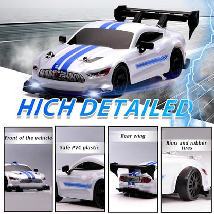 1:24 Scale RC Drift Car,4WD 2.4GHz High Speed Racing Hobby Sport Toy Car Vehicle with LED Lights,Racing and Drift Wheels for Adult Boys Girls Kids Gift (8602-White) - color: 8602-white
