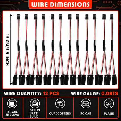 12 Packs Servo Extension Cable Y Splitter 15cm 5.9in 3 Pin Male to 2 Female Harness Wire, RC Servo Connector for Car, Airplane, Helicopter, Receiver, Compatible with Futaba JR Plugs