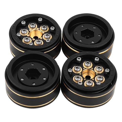 1.0 Plus Brass Beadlock Wheel Rims 4PCS Wheels for All 1/24 Scale FCX24 Axial SCX24 Deadbolt C10 Gladiator 1/18 TRX4M RC Crawler Car Upgrades Parts (6 Round Shape) - style: 6 round shape