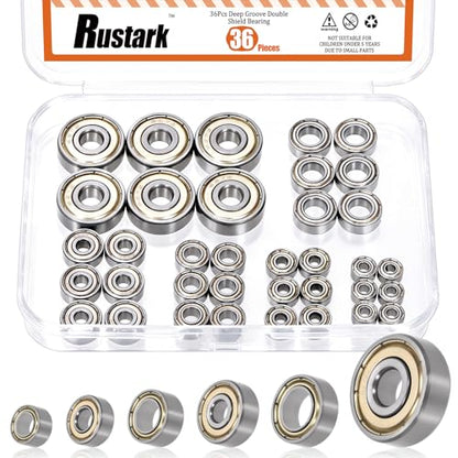 36Pcs 6 Sizes High Carbon Steel Ball Bearing Deep Groove Ball Bearing Double Shielded Bearings Small Bearings for Furniture Wheels Skateboards Scooters - size: 36pcs/6 sizes, style: high carbon steel