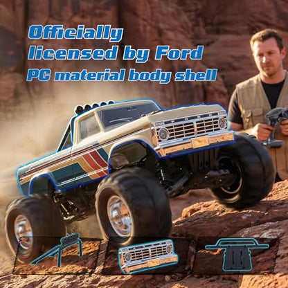 BEEZRC FMS RC Truck 1/10 Ford F-100 Brushless Officially Licensed, Monster Truck, 2WD High Speed Off-Road,RC Rock Crawler, Hobby Grade Remote Control Car for Adults RS no Battery (Black) - color: Black