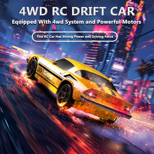 RC Drift Car 1:24 Remote Control Car 4WD 15KM/H High Speed Racing Sport Car with LED Lights RC Cars Toy for Kids Boys Girls Adults Gifts Birthday Christmas - color: Yellow