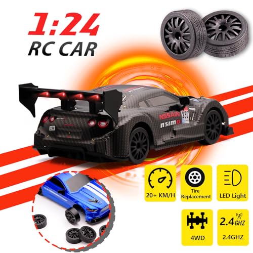 1:24 Scale RC Drift Car,4WD 2.4GHz High Speed Racing Hobby Sport Toy Car Vehicle with LED Lights,Racing and Drift Wheels for Adult Boys Girls Kids Gift (8601-Black) - color: 8601-black