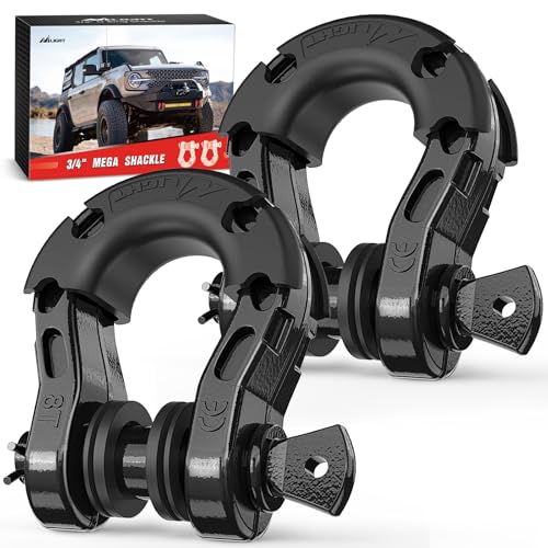 Nilight 2 Pack 3/4" Mega D-Ring Shackle with 7/8" Screw Pin 68,000LBS Break Strength, Heavy Duty Off Road Recovery Shackle for Use with Tow Strap, Winch, Off-Road Jeep Truck Vehicle | 7/8" Screw Pin, 2Pcs Black, 68,000 lbs Break Strength(17,000 lb WLL), F